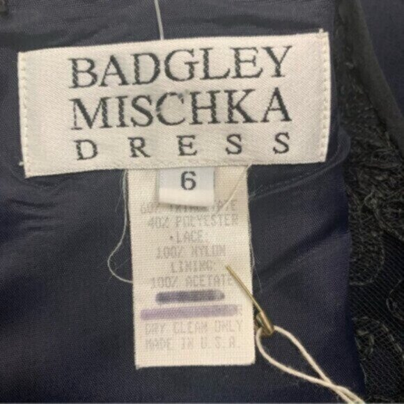 Badgley Mischka Vintage Navy Blue Lace Trim Button Accent Midi Dress - Picture 15 of 16